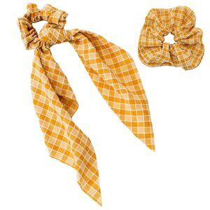 NWT 2 Universal Thread hair tie checkered fabric scarf Twisters, mustard yellow